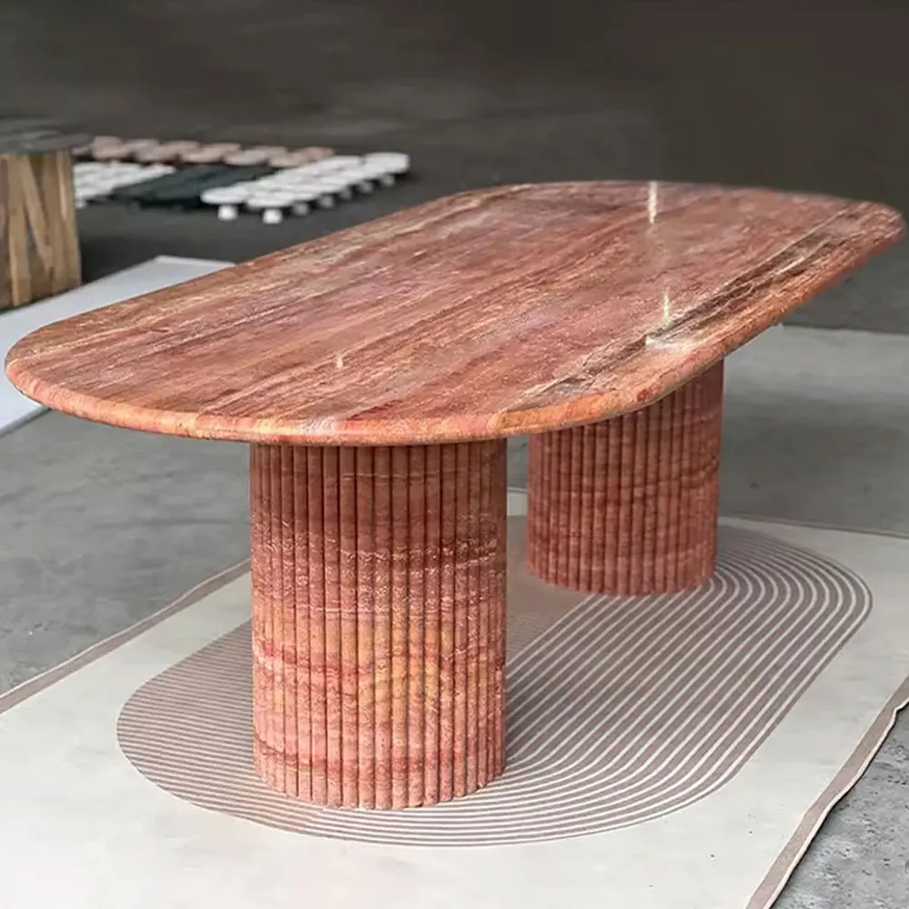 

Good Price Custom Natural Travertine Dining Table Stone Furniture Dining Table Fluted Oval Marble Travertine Dining Table