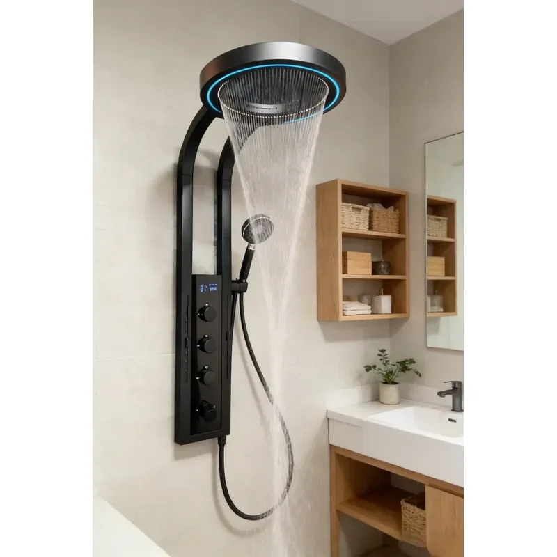 Homedec Shower Panel Waterfall Shower Set Hot Cold Water Bathroom Faucet Set Wall Mounted System Shower Set view 4