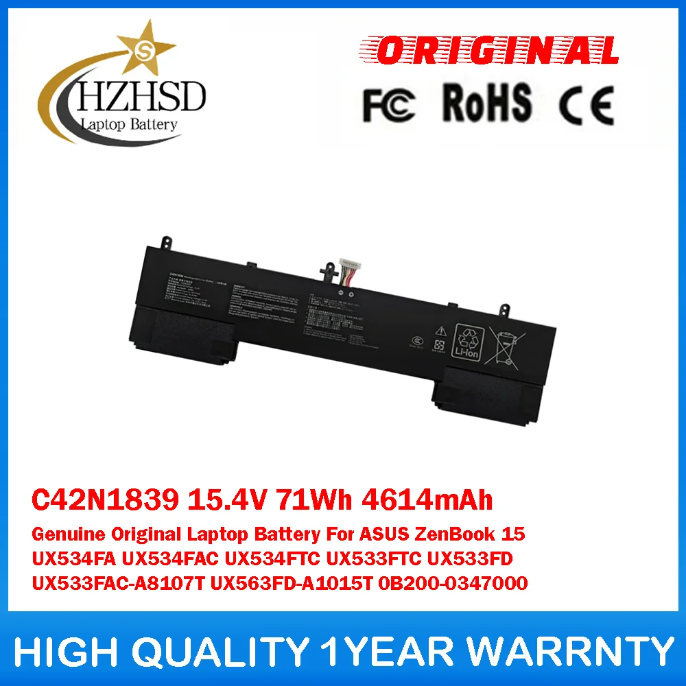 

C42N1839 15,4 В 71 Втч 4614 мАч Оригинальный аккумулятор для ноутбука ASUS ZenBook 15 UX534FA UX534FAC UX534FTC UX533FTC UX533FD