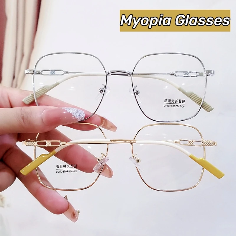 

New Oversize Frame Short Sighted Eyeglasses Fashion Blue Light Blocking Myopia Glasses Women Retro Minus Diopter Optical Eyewear