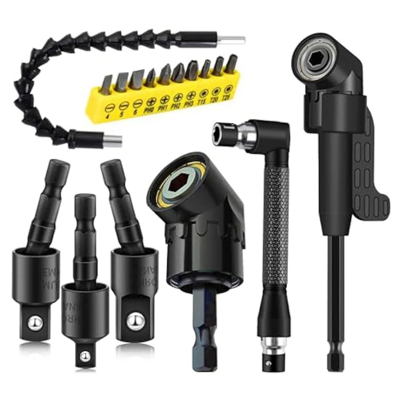 

HOT! 17Pcs Flexible Drill Bit Extension,3Pcs Rotatable Socket Adapter,3Pcs Right Angle Drill Attachment,10 Screwdriver Bits