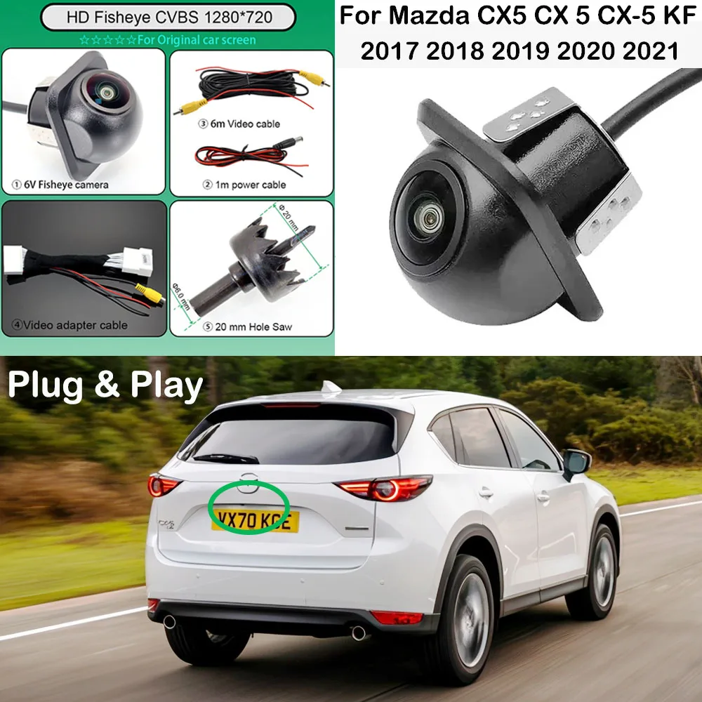 Para Mazda CX5 CX 5 CX-5 KF 2017 2018 2019 2020 2021 cámara de visión trasera funciona con pantalla Original OEM cable adaptador de 28 pines Plug & Play