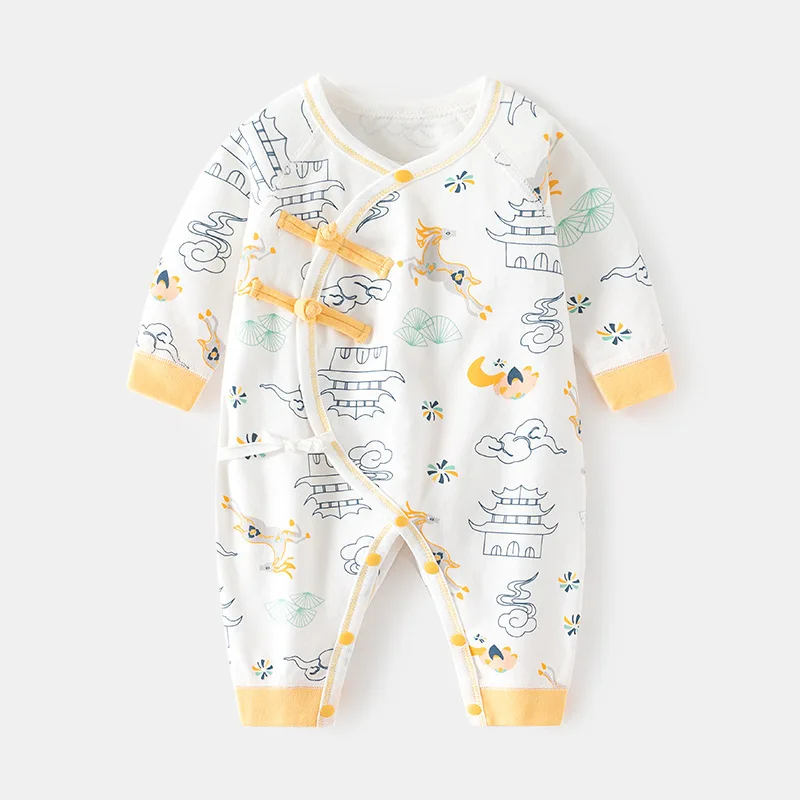 Newborn Cotton Jumpsuit Spring and Autumn Baby National Style Boneless Clothes Newborn Rompers Baby Tang Costume Romper