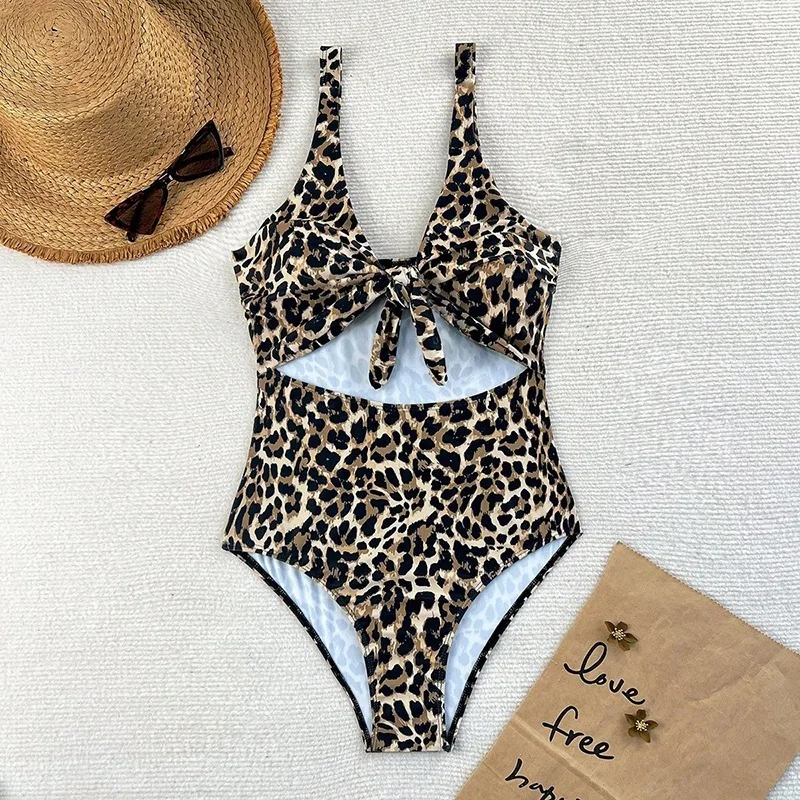 Sexy Leopard Print One-piece Swimsuit,crop Top Slimming Summer Beach Bikini Swimsuit Fashion Resort Women's One-piece Swimsuit