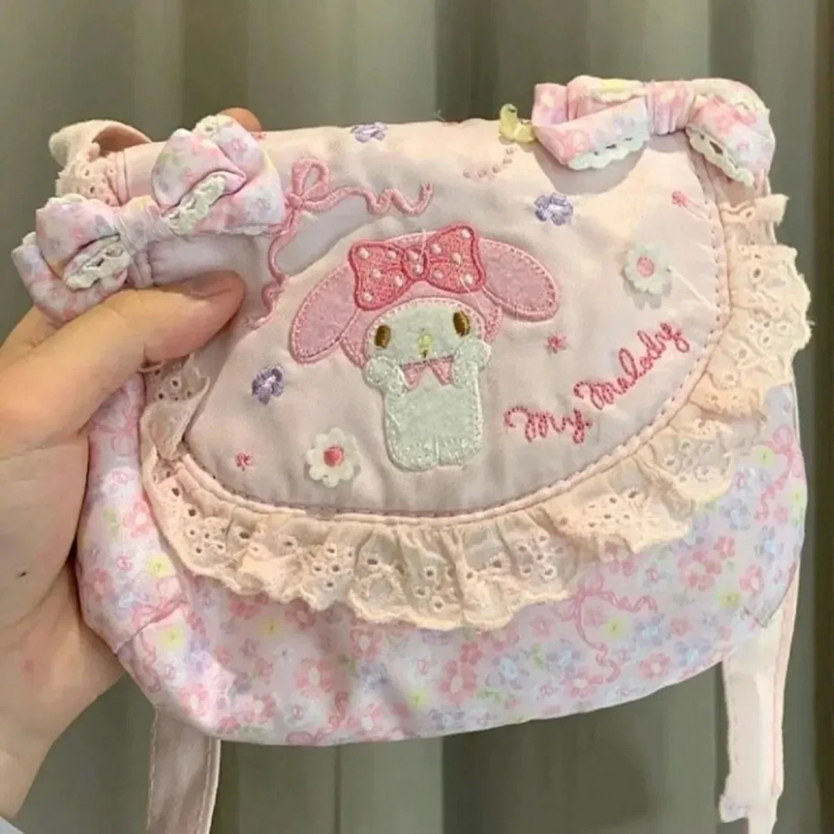 My Melody Messenger Bag Miniso Cute Sweet Girl Bow Versatile Handbag Anime Large Capacity Pink Lace Embroidered Shoulder Bag