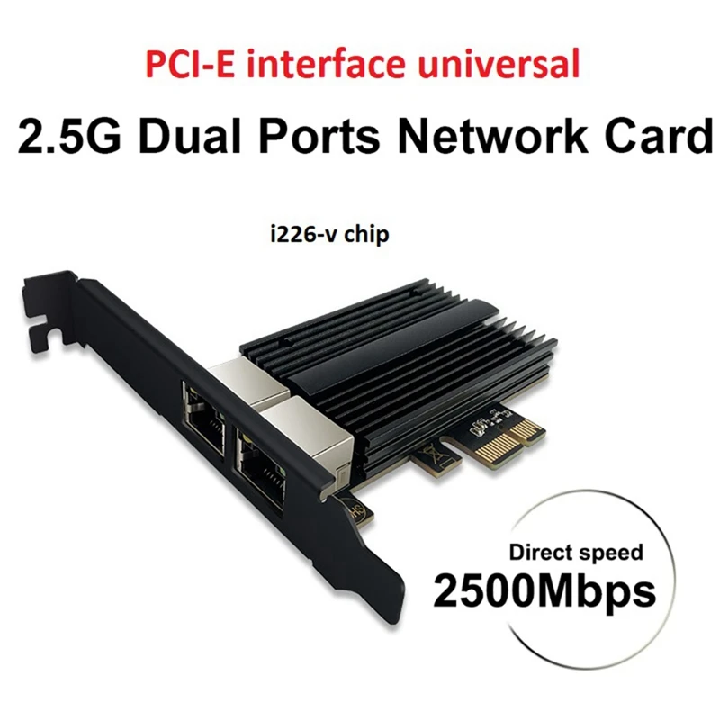 2500Mbps Pcie to RJ45 I226-V Network Card 2.5G Gigabit Ethernet Dual Ports 100/1000/2500Mbps Network Card for Desktop