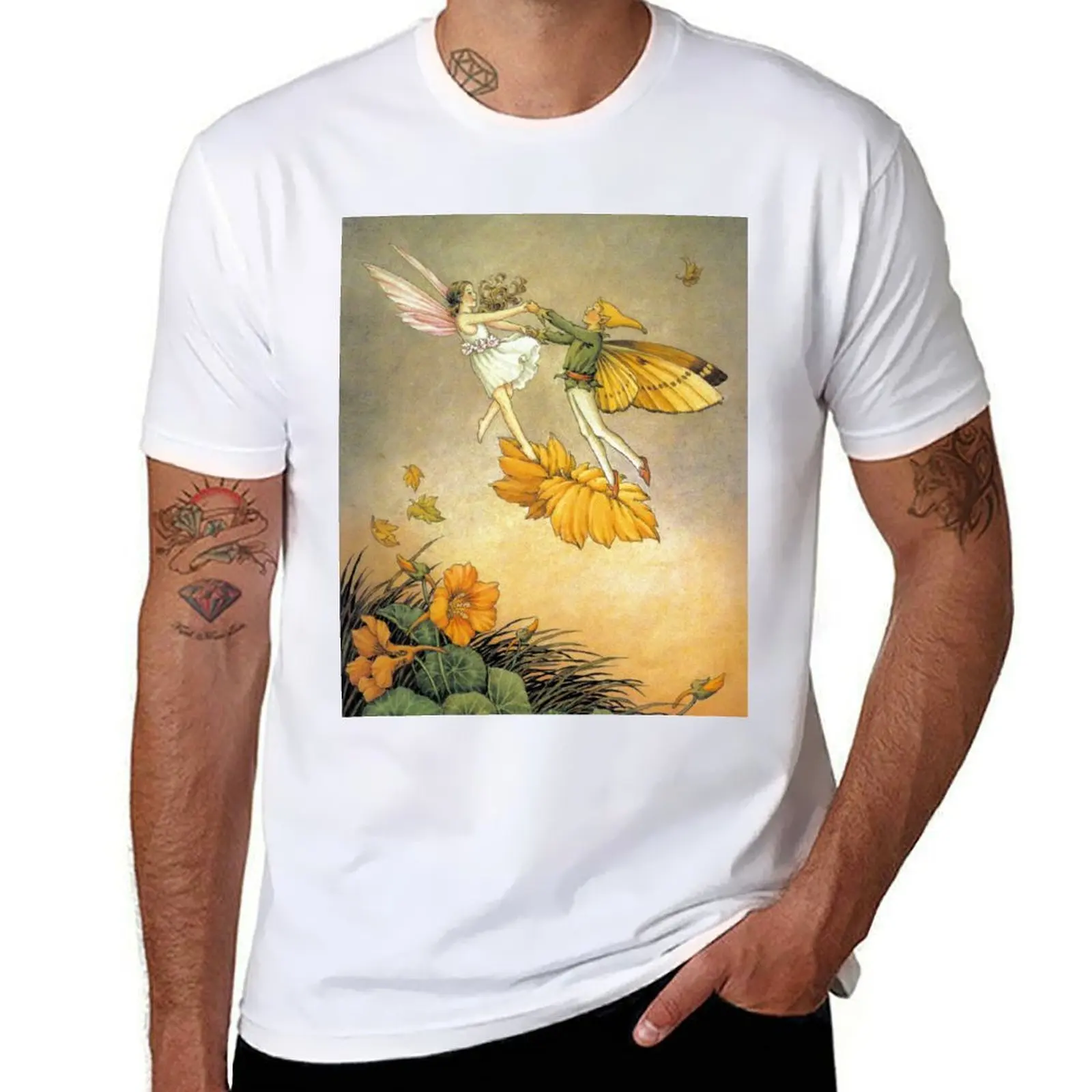 

Fairies Dancing in the Nasturtiums - Ida Rentoul Outhwaite T-Shirt man tshirt cotton t shirts high quality T-Shirt