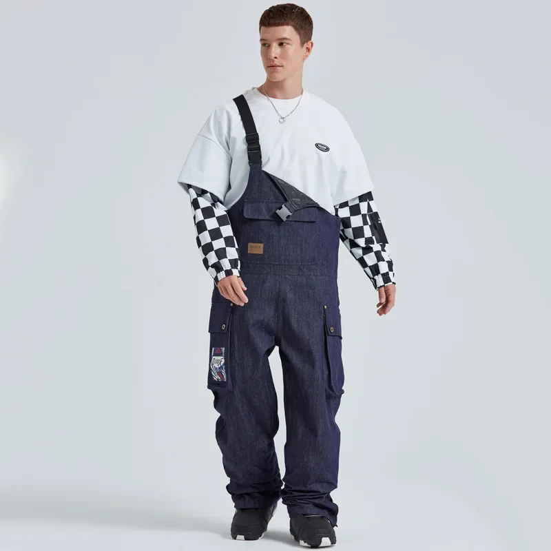 Pantalones con tirantes de vaquero para hombre y mujer, pantalón de esquí impermeable para pareja, deportes al aire libre, snowboard, novedad de 2025