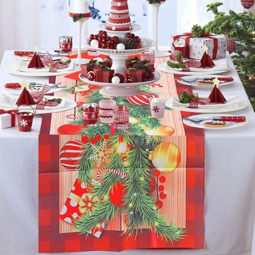 New Wreath Pattern Prints Christmas Tablecloth DIY Festival Decor Xmas Table Runner Ornament Xmas Ball Table Cover