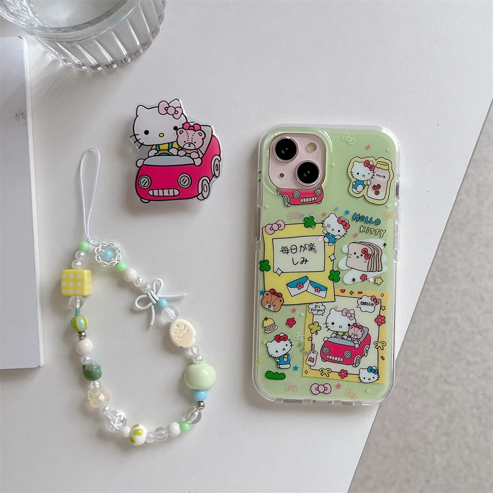 

Cute Bear Hello Kitty Stand Phone Case for iPhone 16 promax 15 pro 14 13 15 16 Cover with hinges Sanrio cartoon shockproof cover