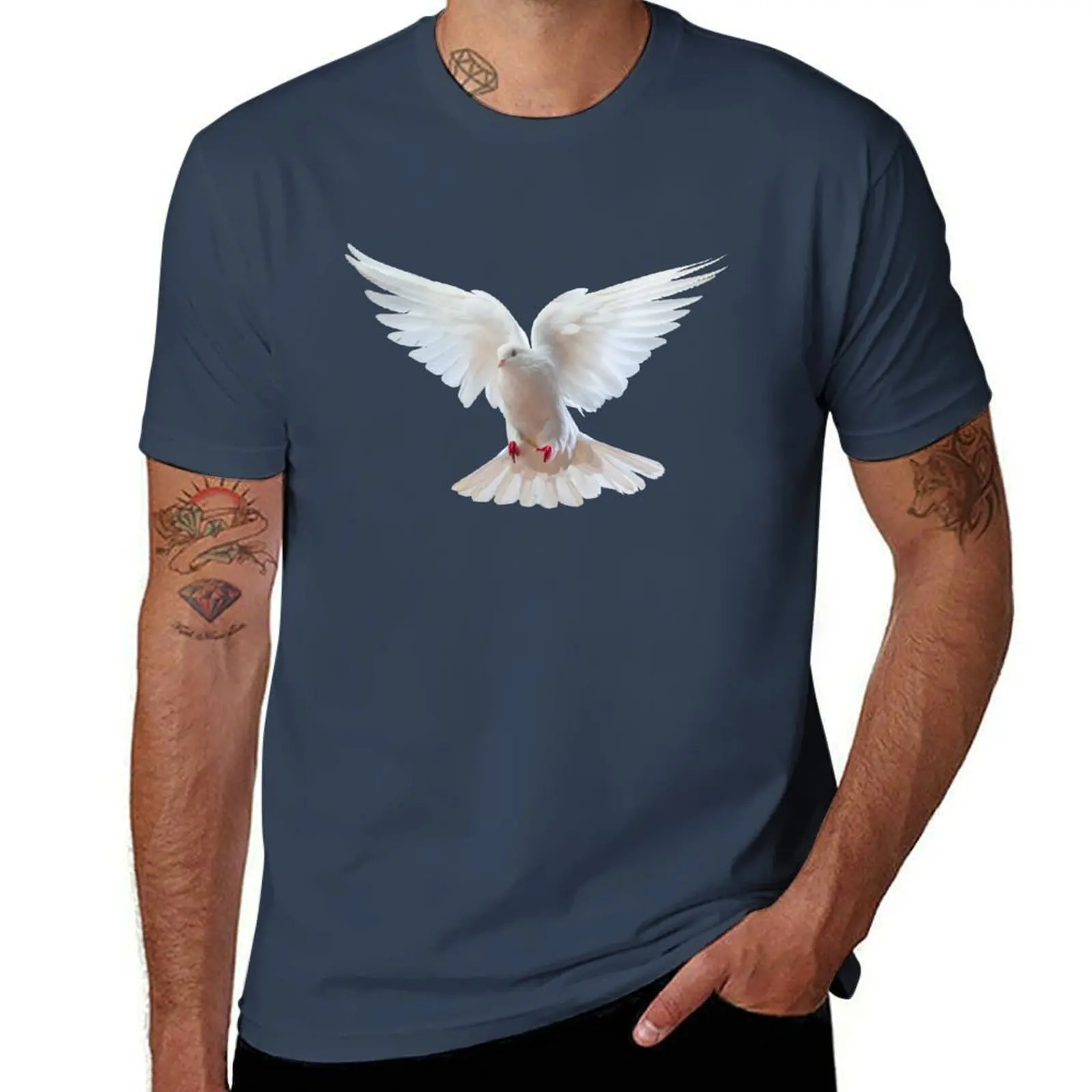 

White Dove of Peace T-Shirt Casual All Match Tee Shirt for Men