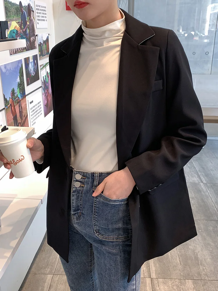 

MoXini Women's Casual Loose Briti Sle Small Suit Jaet Spring Autumn New Design Commute Straight Tube Long Sve Coat