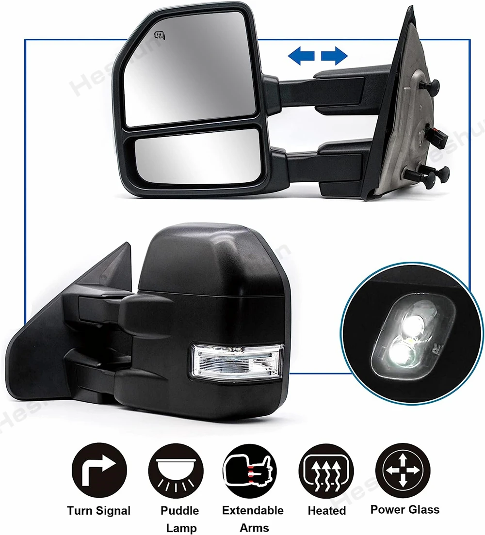 

Pair Power Heated Turn Signals Led Light Side Towing Mirrors Black For Ford F150 2004 2005 2006 2007 2008 2009 2010 2011 - 2014