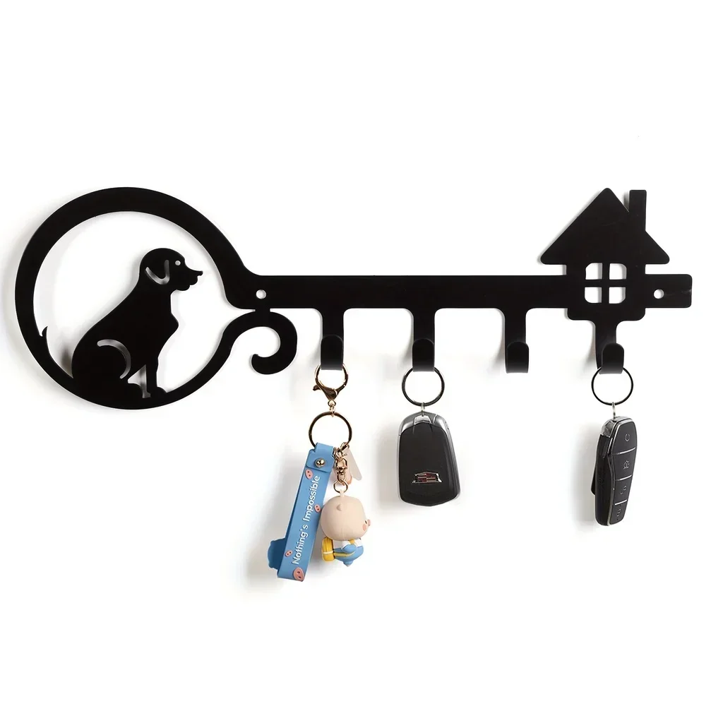 metal iron Dog Decorative Hooks Rack, Metal Dogs Loves Key Storage Rack -13 Inch Wide Wall Mounted Key Holder Wall Coat Hanger