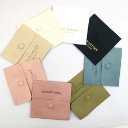50 Personalized Logo Size Microfiber Jewelry Gift Pouch Velvet Snap Button Rings Earrings Packaging Organizer Wedding Favors Bag