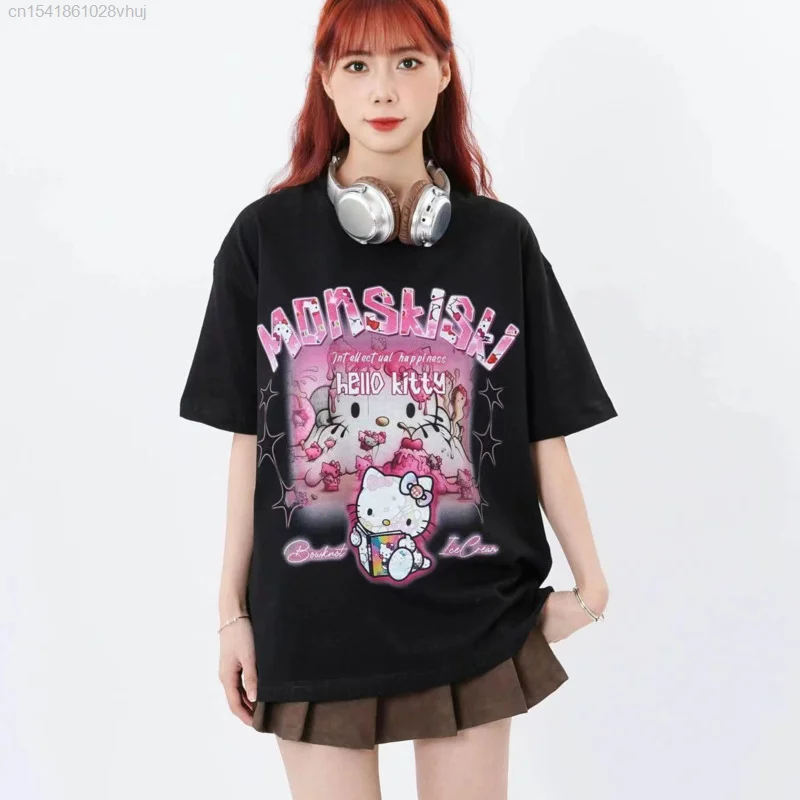 Sanrio Hello Kitty Cotton 2000s Yk2 Clothes New White T Shirt For Men Women Hip Hop Y 2k Korean Style Gothic Trendy Top Tee