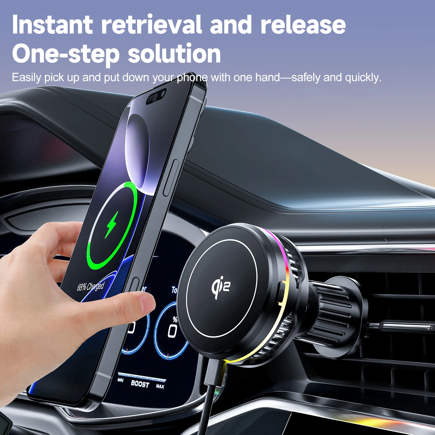 

QI2 15w Magnetic Car Wireless Charger Cooling RGB Fast Charging Turn On/Off Radiator Phone Holder For Magsafe iPhone 17 16 Pro