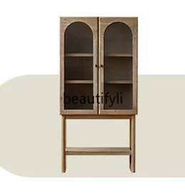 

Solid wood wine cabinet, home bookcase, living room dining side cabinet, retro Nordic display against the wall