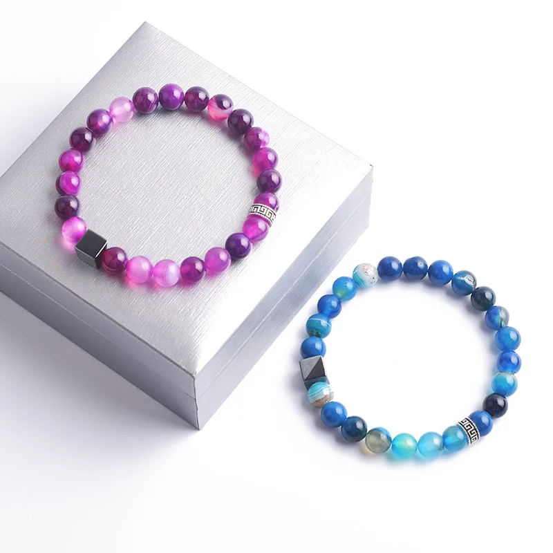Paired Bracelet for Couples Natural Stripe Stone Bracelet Man Women Matching Distance Couple Jewelry Gift for Lover Wholesale