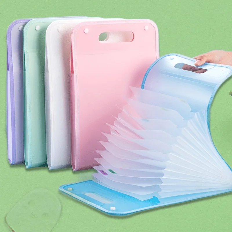 

1 A4 Macaron vertical binding file bag Student test paper storage bag 13 cell portable organ bag, office school supplies