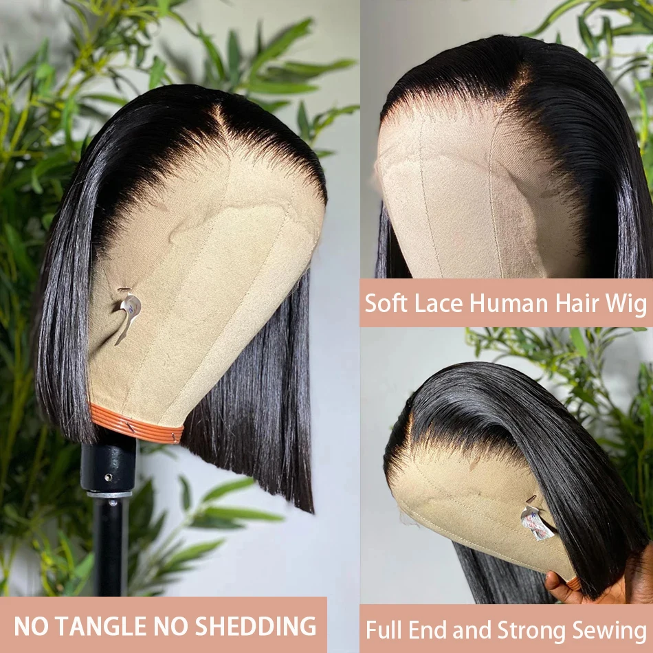 Wig Depan Renda Penutup 13X4 Bob Lurus Pendek dengan Kepadatan 200% Rambut Manusia 100% Brasil 4X4 Wig Renda Depan Transparan 14 Inci