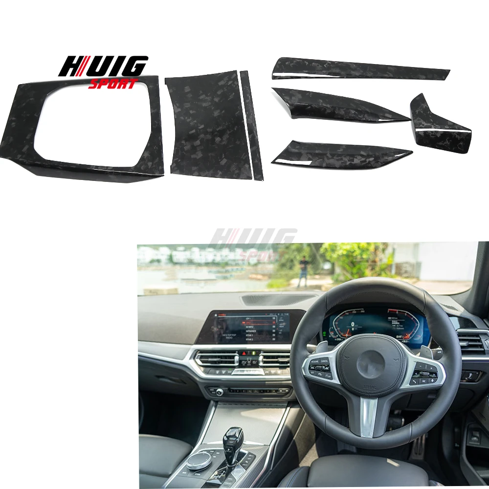 RHD 7PCS Carbon Fiber Interior Console Dashboard Gear Panel Side Strip Cover Trim For BMW G20 G21 G22 G23 2020-2022 Accessories