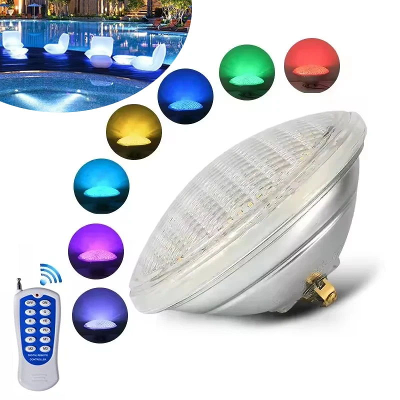 

7-inch IP68 LED Pool Light Bulb RGB Multi Color E26 Base Par56 Under Water Swimming Pool Light Lamp 12V