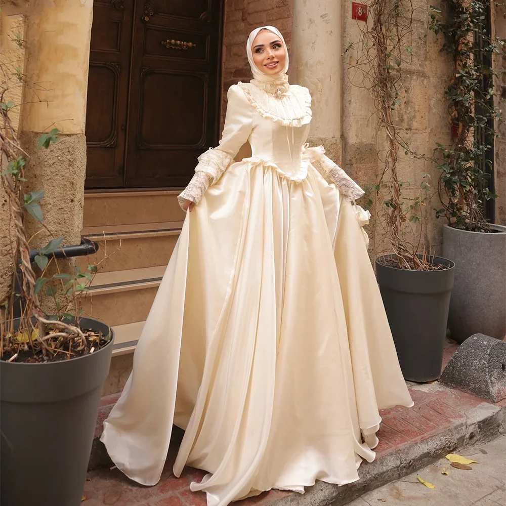 

Customized High Collar Long Sleeves Evening Dresses Elegant Formal Occasion Prom Gowns 2025 A-line Floor Length Prom Dresses