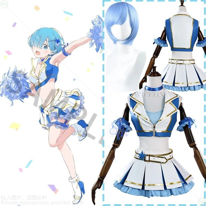 

Аниме From Zero Косплей Rem 코스프레 Kawaii Синий Белый Черлидинг Униформа Kawaii Лолита Хэллоуин