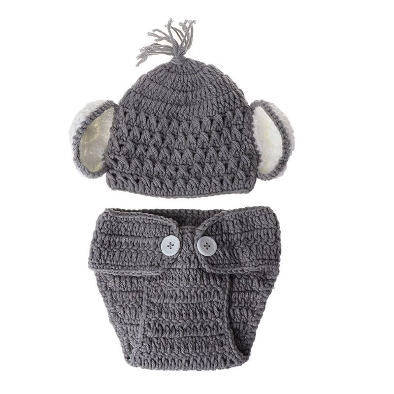 

JU64 Baby Hat Bodysuit Set Newborn Photography Props Knitted Cotton Cartoon Jumpsuit Infants Photo Clothing