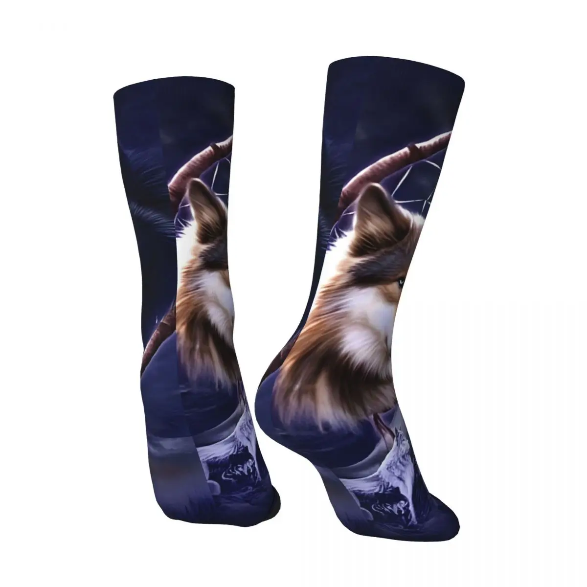 Funny Happy Men's compression Socks Wolves Dreamcatcher Retro Harajuku Space Galaxy Wolf Hip Hop Novelty Casual Crew Crazy Sock