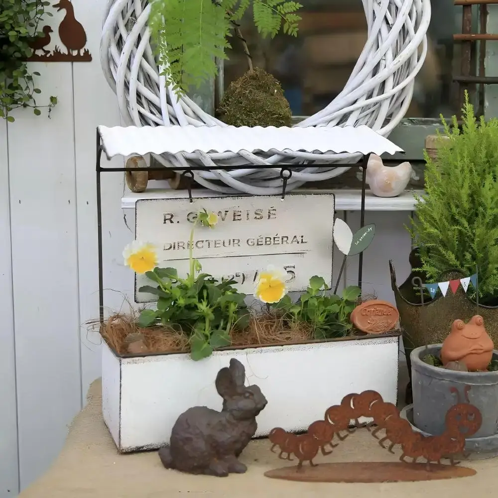 Vintage Iron Pavilion Planter Box, Small, French Market Sign, Balcony Garden Decor, Tabletop Plant Holder