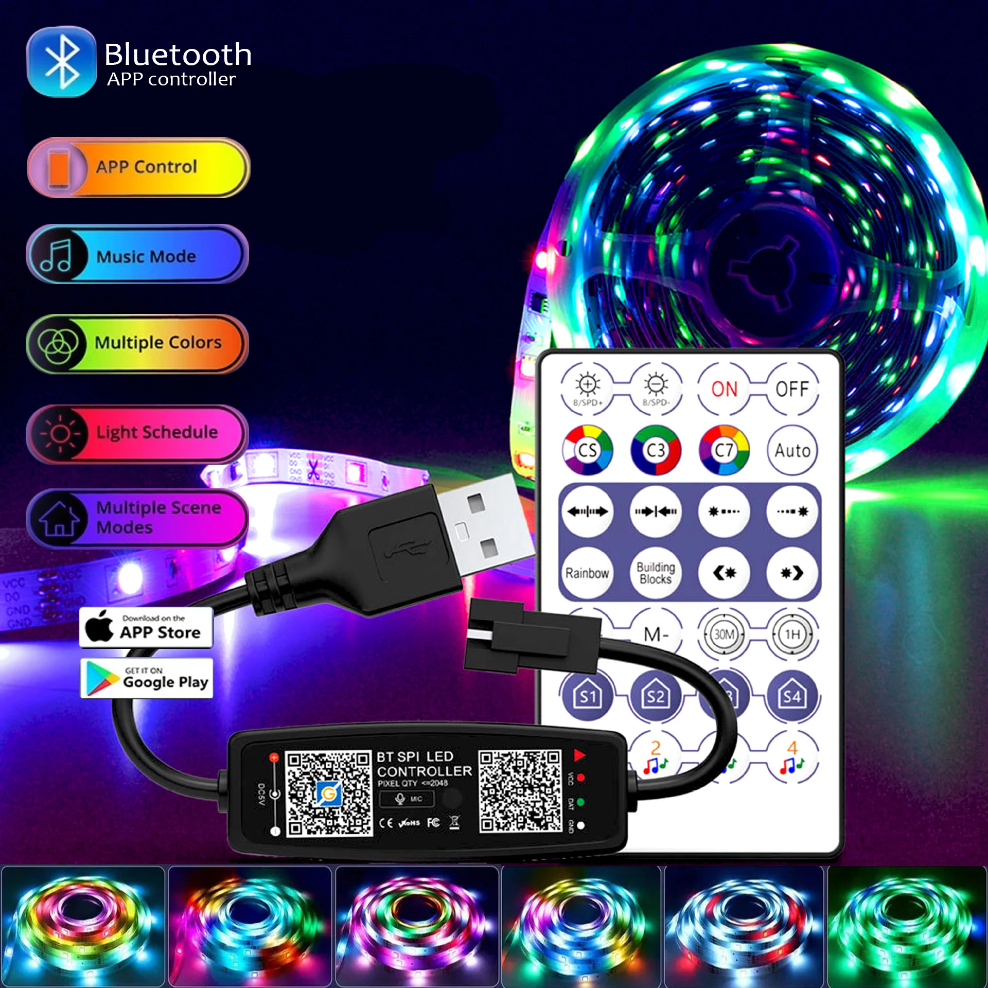 1-30M WS2812B RGBIC Led Strip Light RGB 5050 Bluetooth APP Control flessibile Dream Magic Color Lamp sfondo Decor lampada al Neon