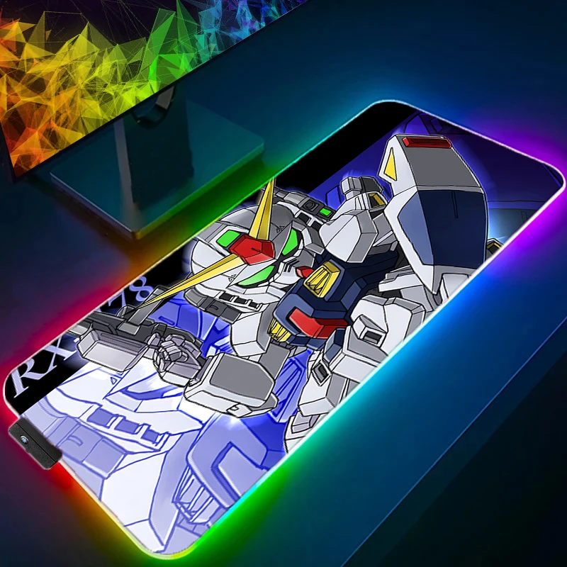Alfombrilla de Ratón RGB para Juegos, Accesorios de Mobile Suit Gundam, Alfombrilla de Escritorio para PC Gamer, Alfombrilla Grande XXL para Teclado, Tablet y Ratón