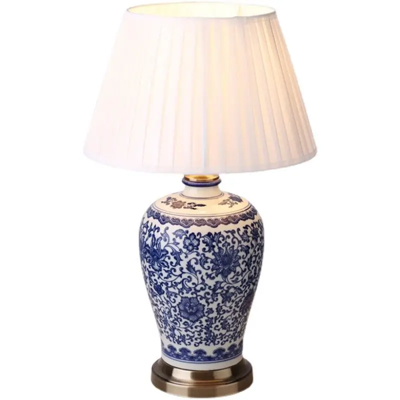 Hongcui-Lámparas de mesa de cerámica modernas, luz LED de atenuación, porcelana china azul y blanca, luz de escritorio para el hogar, sala de estar, dormitorio