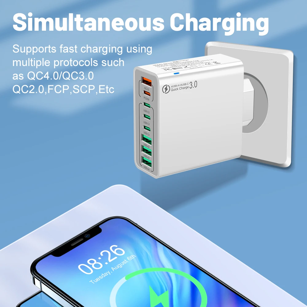 8 Ports USB Total 65W Fast Charger PD Type C Quick Charge 3.0 Phone Adapter Wall Charger For iPhone 15 14 Pro Max Xiaomi Samsung image 4