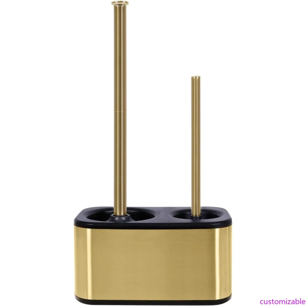 

Modern Minimalist Gold Toilet Brush and Plunger Set with Holder, Elegant Bathroom Accessories