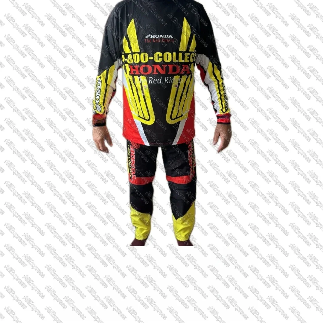 

RETRO HONDA MOTOCROSS KIT PANTS & JERSEY Long Sleeve Motorcycle Tee Breathable Quick Drying Super Racing Jersey for Men