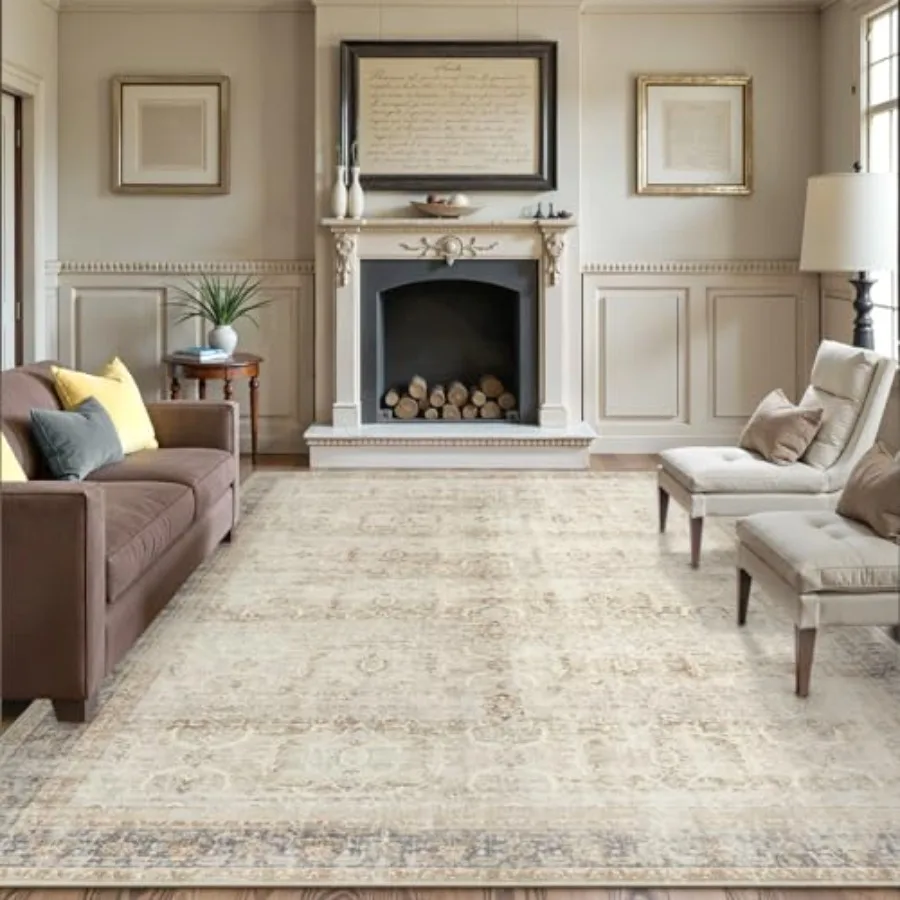

Large Area Rug for Living Room 10x14 Machine Washable Neutral Boho Farmhouse Rugs for Bedroom Soft NonSlip Low Pile Indoor Floo