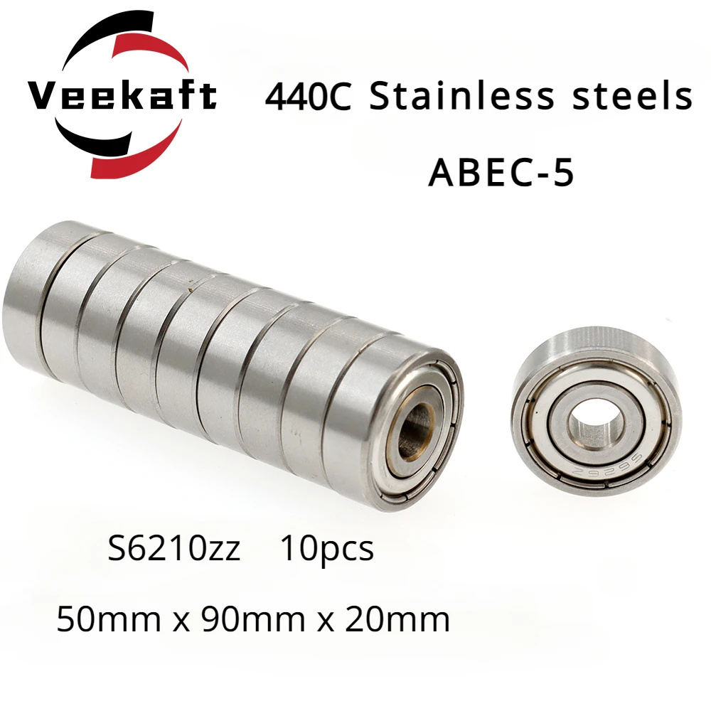 High Precision Veekaft 440C Stainless Steel Small Deep Groove Ball Bearings  S6210zz 50mmx90mmx20mm for 10pcs