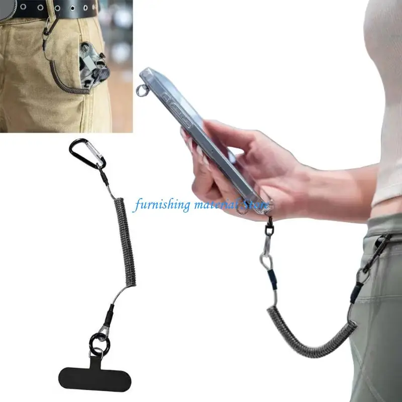 

Y5GD Retractable Spring Cord Pull Phone Tether Carabiner Featuring Retractable Spring Line and Secure Antilost Clip
