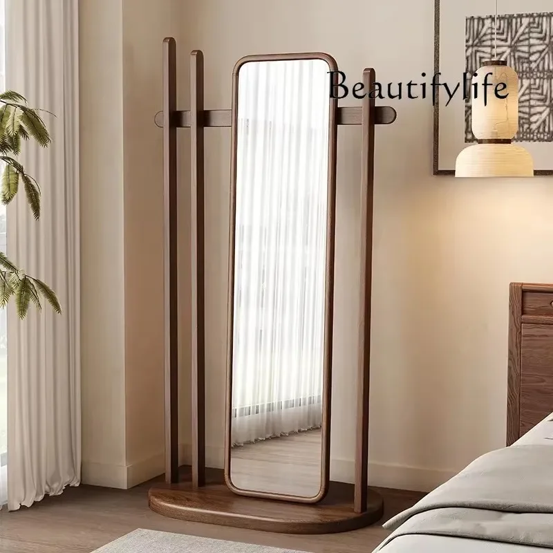 

hanger integrated solid wood full-body mirror room decor Multifunctional walnut full-length mirror,