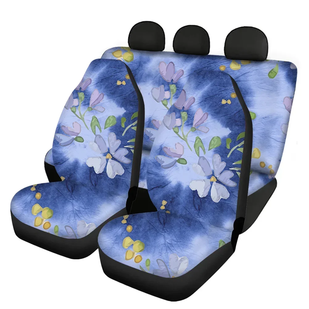 Blue Tie Dye Prints Car Seat Cushion Set Easy Installation Flexible Elastic Strap Automobile Protective Covers 2023