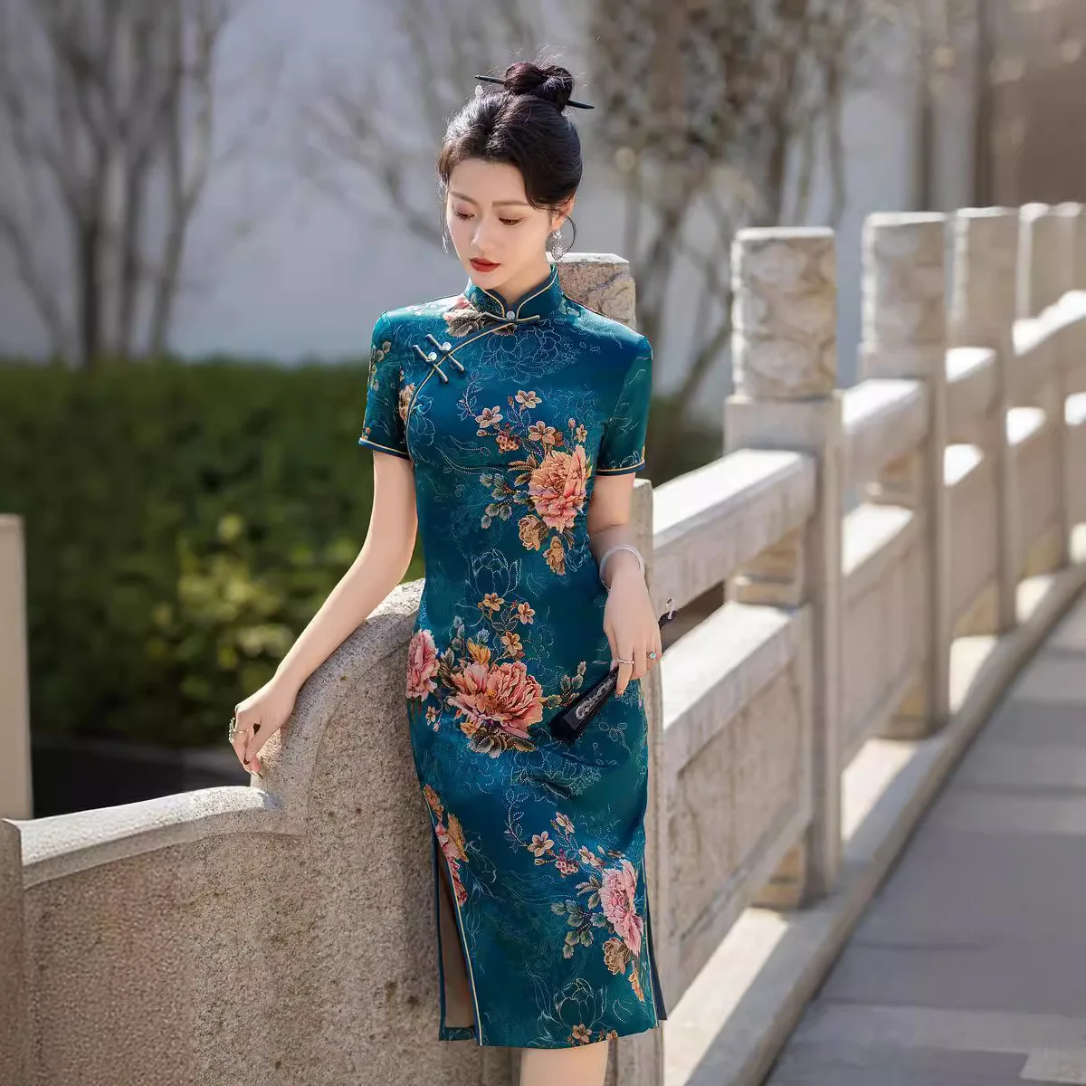 

Yourqipao 2025 новое элегантное вечернее платье Ципао с короткими рукавами в стиле ретро для мам, улучшенное платье Cheongsam