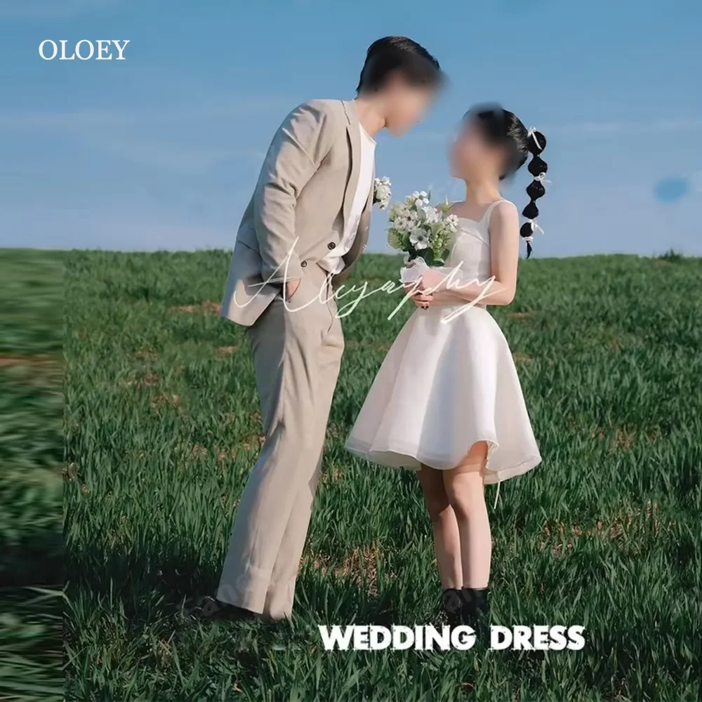 Oloey-Vestidos De Novia Cortos Sencillos, Corea, Tirantes Anchos Personalizados, Cuello Cuadrado, Mini Vestidos De Novia Campestre, Corsé En La Espalda, Boda-image