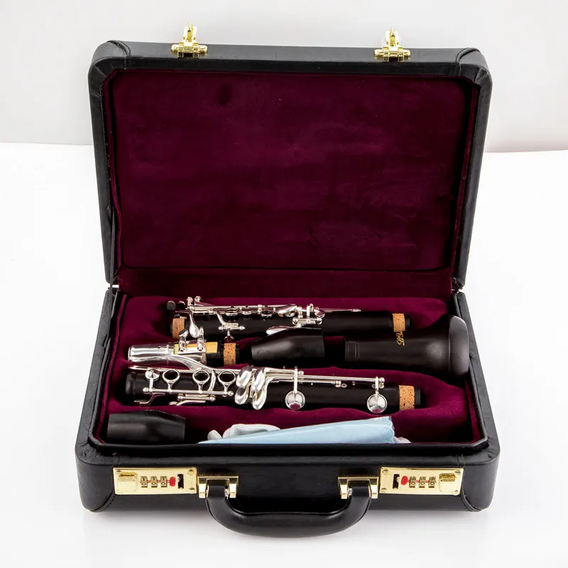 Professional Bb Clarinet R13 Ebony Wood Clarinets Nickel Silver Key Musical Instruments Case Mouthpiece Reeds