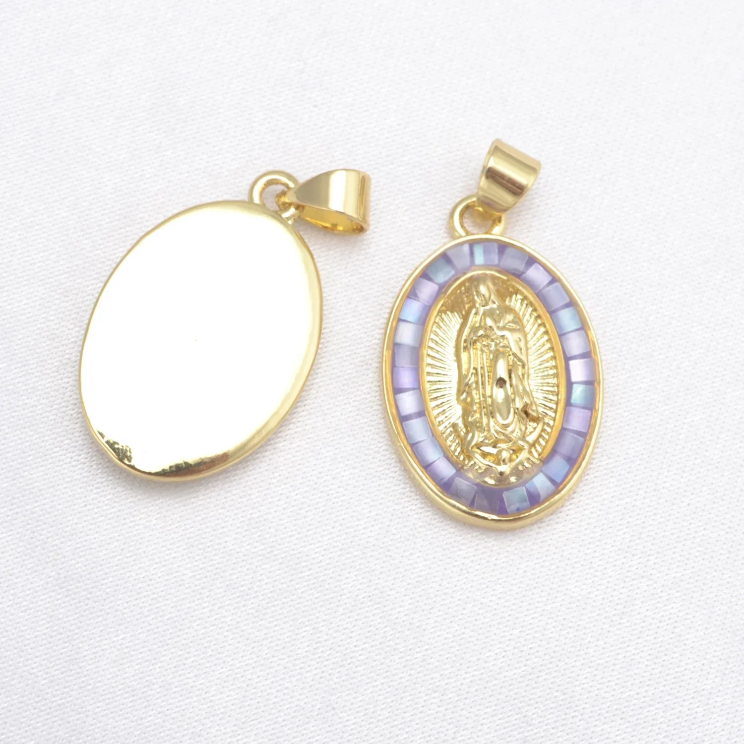 6 Pcs Color Shell Oval Pendant DIY Charm Necklace Jewelry Accessories Religious Christian Jewelry Woman Man Copper Plated Parts