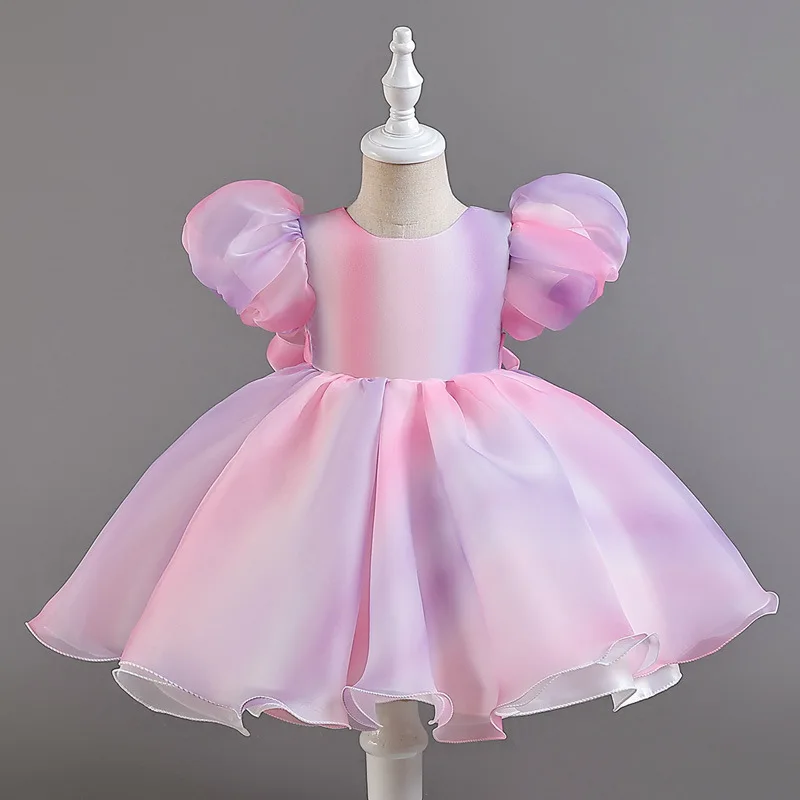 2024 new Princess Dress Summer one-year-old dress children rainbow fluffy dress baby runway costumes  For 1-8 Years old Girl