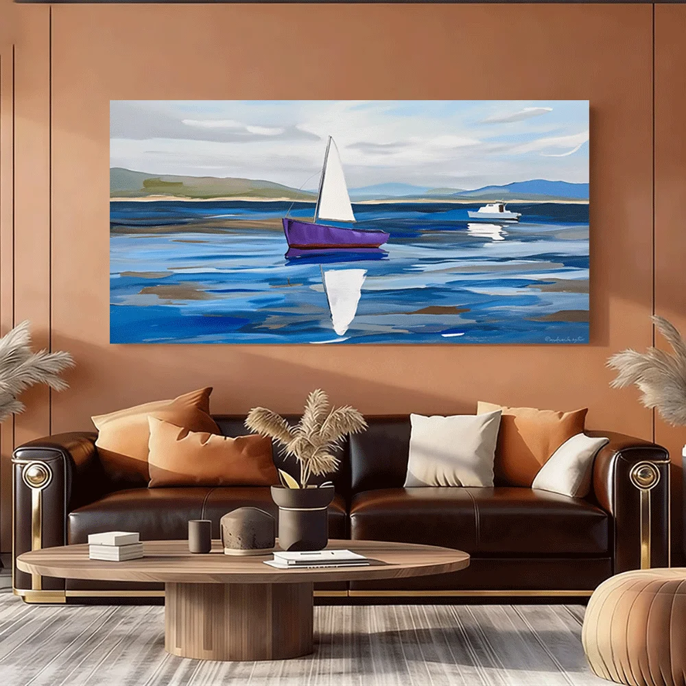 1pc frameless Canvas Painting 1PC-Canvas poster Unframed  Sailboat on Calm Ocean Water Reflection Art Print