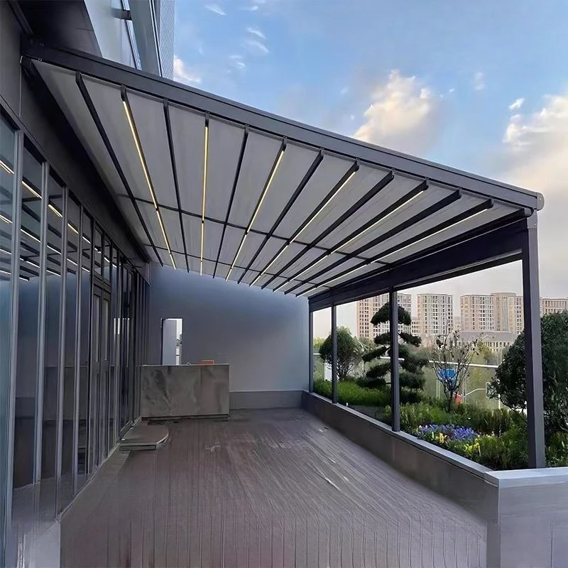 Outdoor electric folding telescopic balcony roof heat insulation awning aluminum alloy canopy